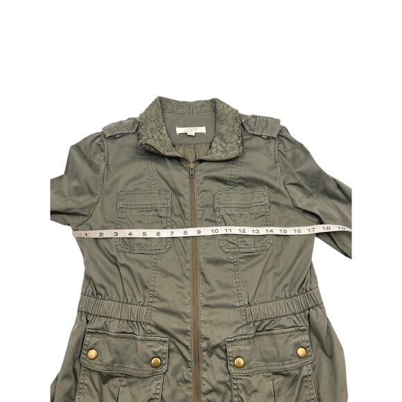 Ann Taylor LOFT Womens Green Y2K Crochet Lace Military Field Jacket Sz S - Picture 8 of 11